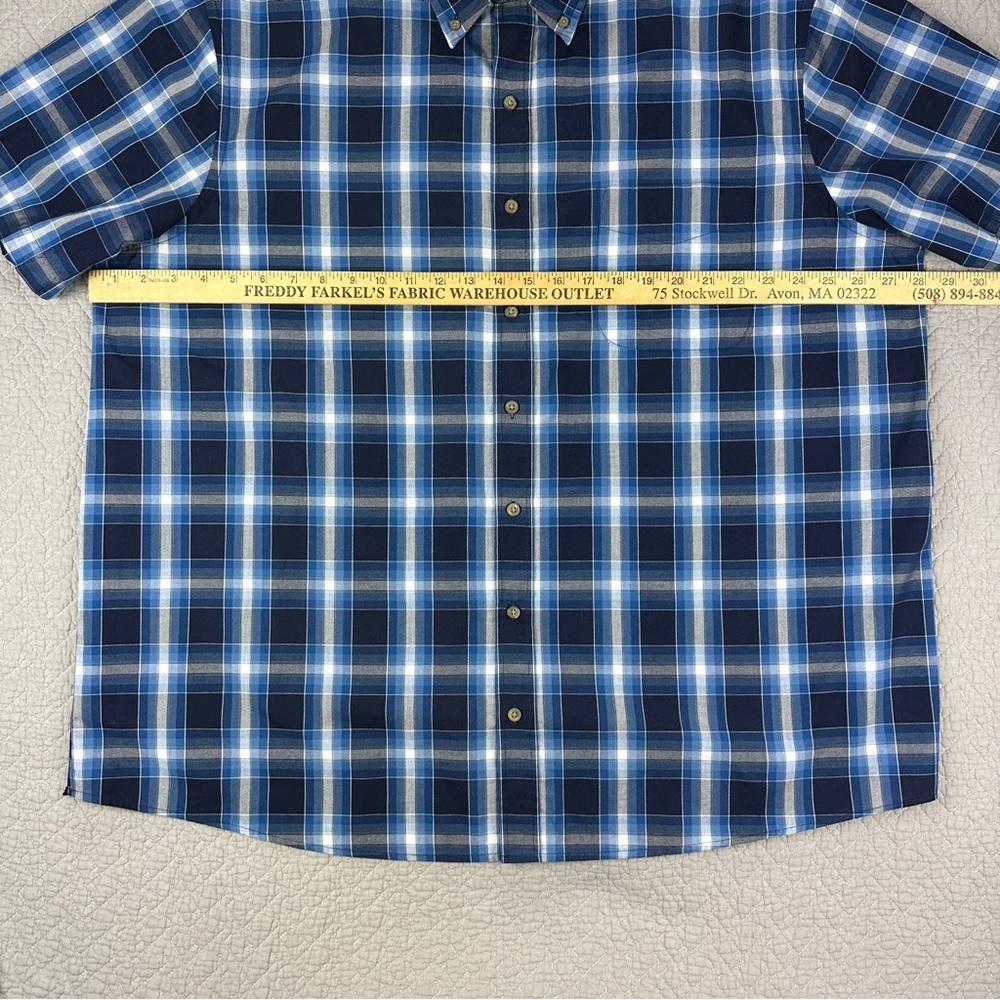 Men's Navy and White Plaid Button Down Shirt Lightweight Short Sleeve - Picture 6 of 9